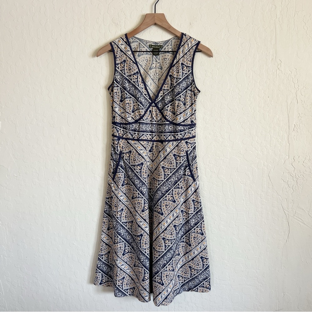 Vintage Y2K Eddie Bauer Sleeveless V-Neck Midi Dress 4 Petite Cotton Outdoor